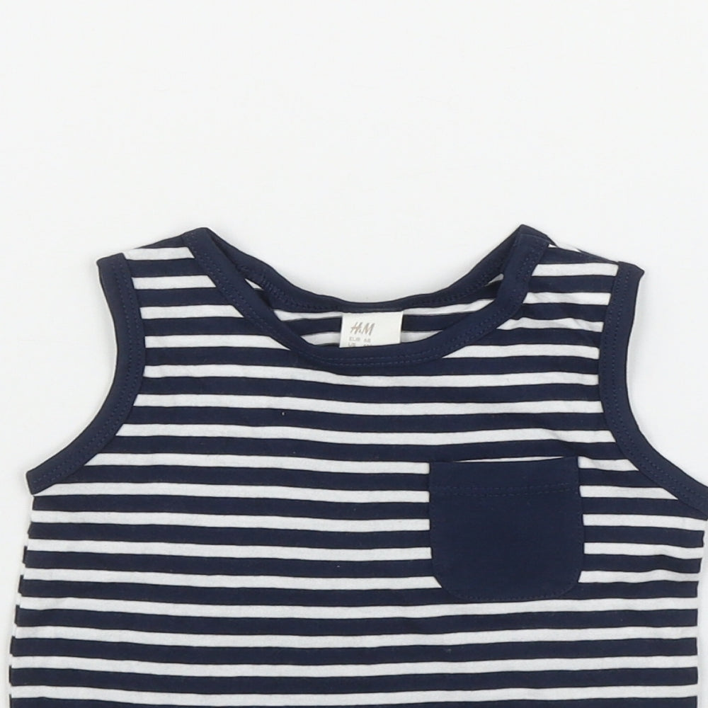 H&M Boys Blue Striped Cotton Basic Tank Size 3-6 Months Roll Neck