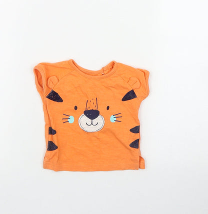 Dunnes Stores Boys Orange  Cotton Basic T-Shirt Size 3-6 Months Round Neck Snap - Tiger