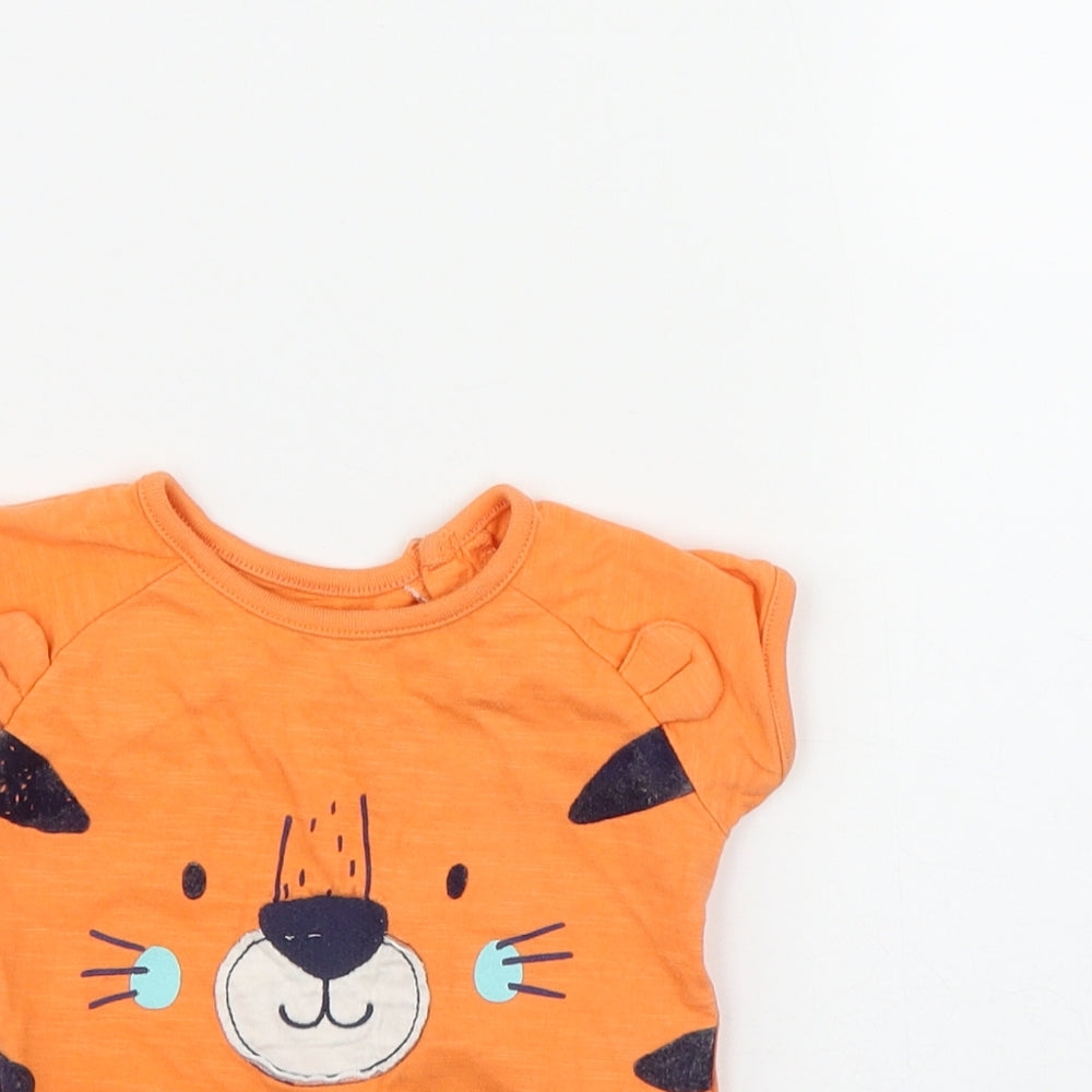 Dunnes Stores Boys Orange  Cotton Basic T-Shirt Size 3-6 Months Round Neck Snap - Tiger