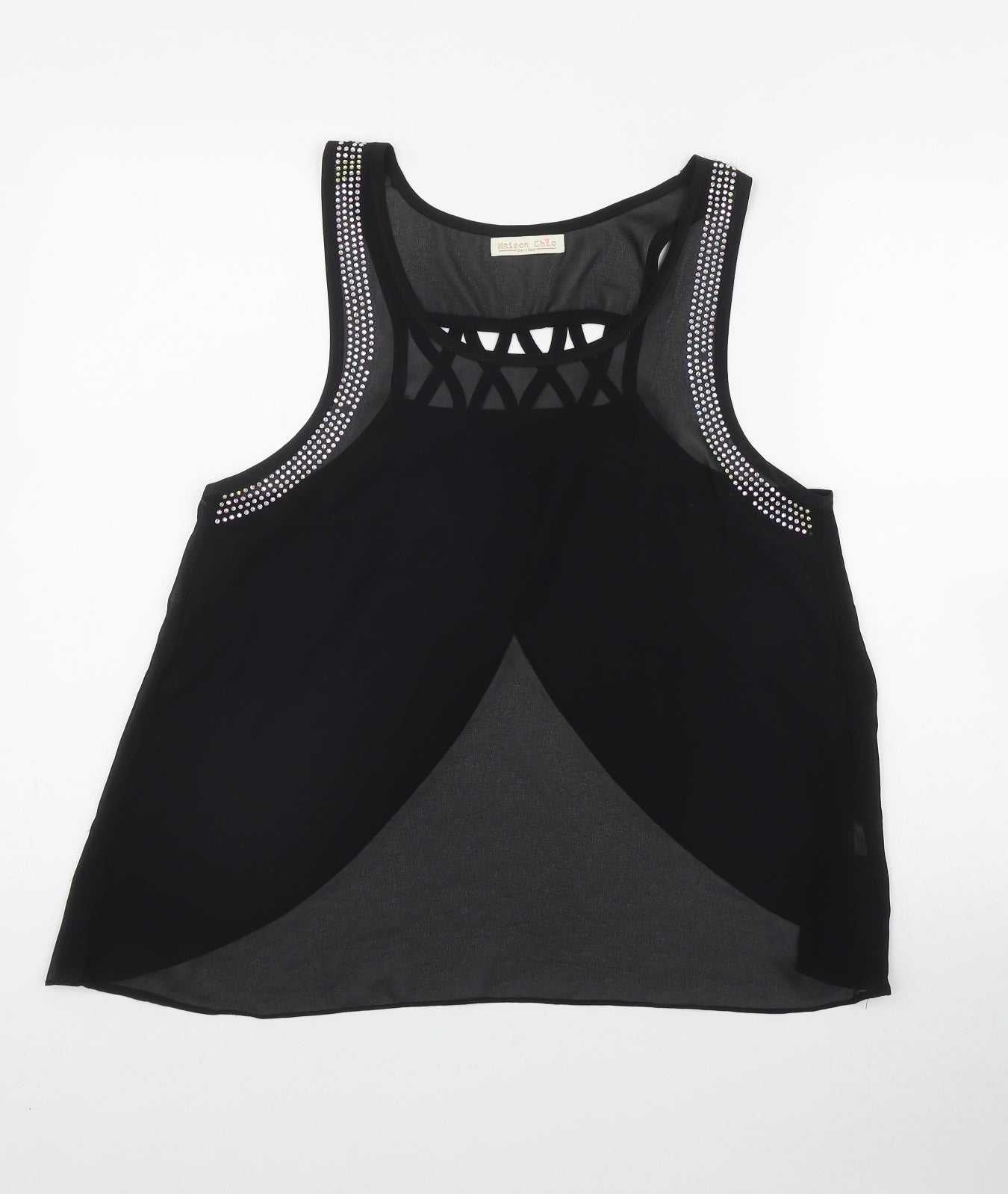 Maison Chic Womens Black  Polyester Basic Tank Size S Scoop Neck