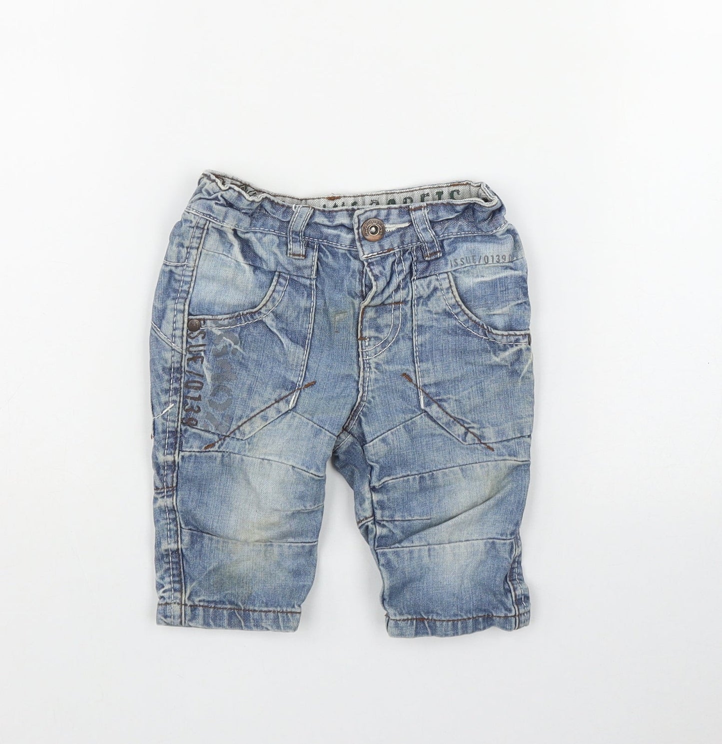 NEXT Boys Blue  Cotton Cargo Trousers Size 3-6 Months  Button