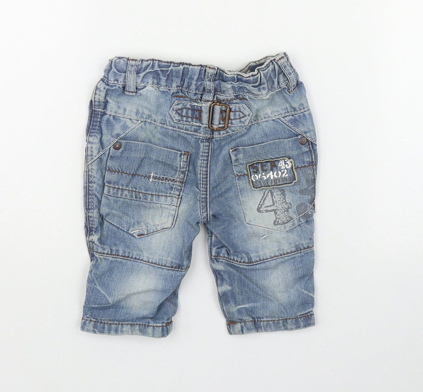 NEXT Boys Blue  Cotton Cargo Trousers Size 3-6 Months  Button
