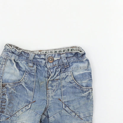 NEXT Boys Blue  Cotton Cargo Trousers Size 3-6 Months  Button