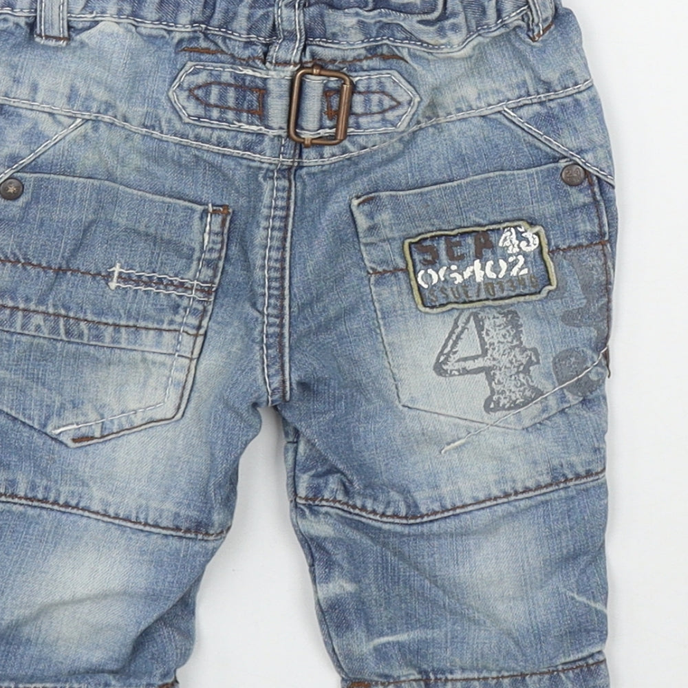NEXT Boys Blue  Cotton Cargo Trousers Size 3-6 Months  Button