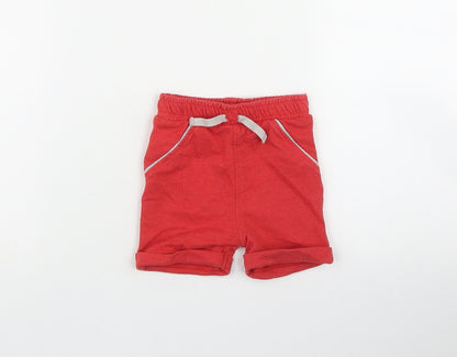 George Boys Red  Cotton Cropped Trousers Size 6-9 Months