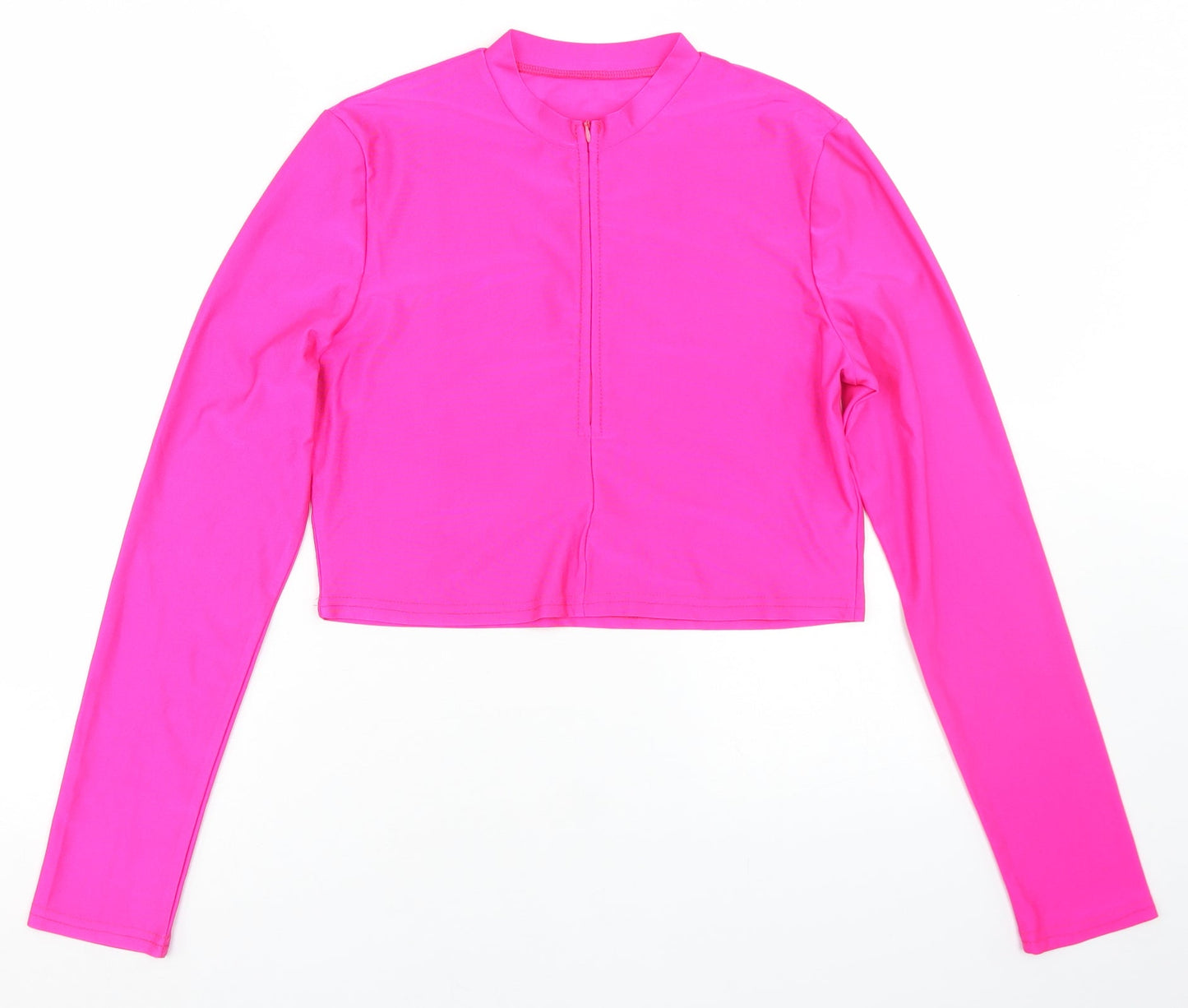 SheIn Womens Pink  Polyester Cropped T-Shirt Size L Mock Neck