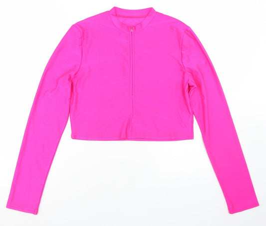 SheIn Womens Pink  Polyester Cropped T-Shirt Size L Mock Neck