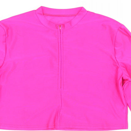 SheIn Womens Pink  Polyester Cropped T-Shirt Size L Mock Neck