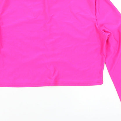 SheIn Womens Pink  Polyester Cropped T-Shirt Size L Mock Neck