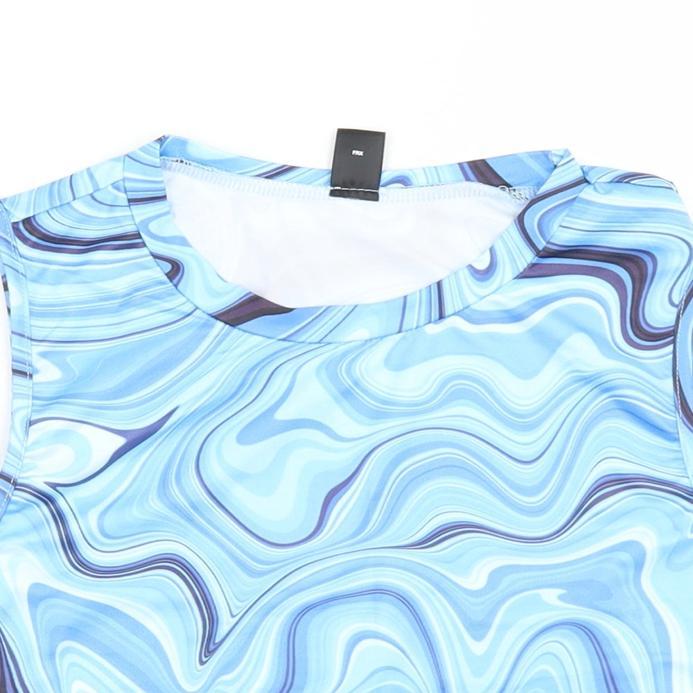 SheIn Womens Blue  Polyester Cropped Tank Size L Round Neck - Tie Dye