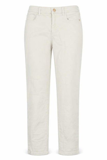 Front view of F&F women’s beige cotton skinny jeans, size UK 6, 27-inch leg regular button