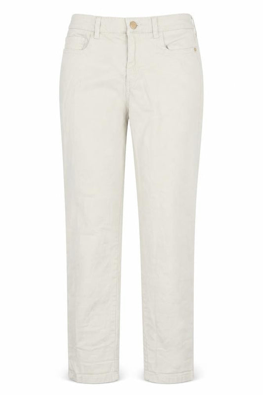 Front view of F&F women’s beige cotton skinny jeans, size UK 6, 27-inch leg regular button