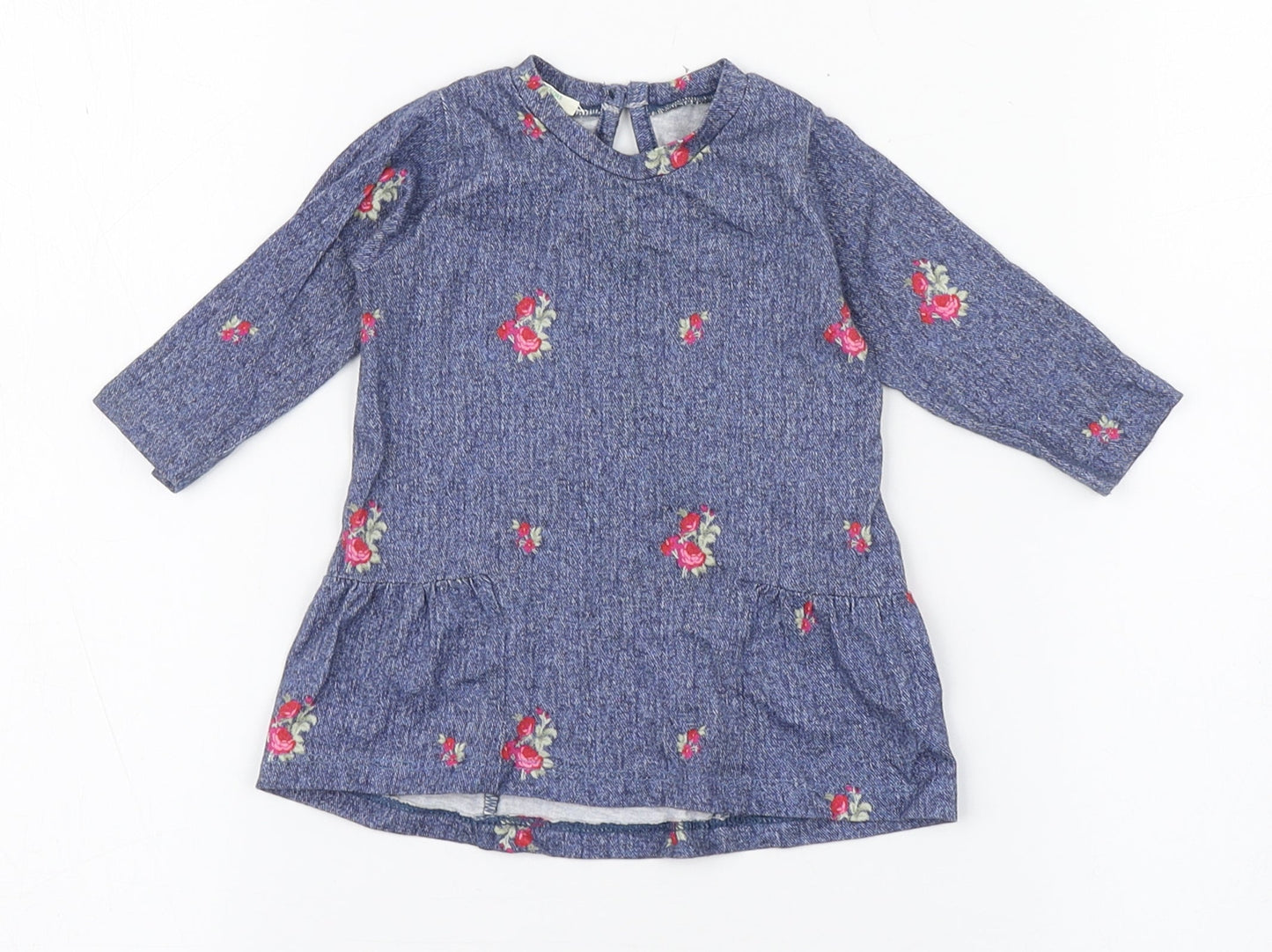United Colors of Benetton Girls Blue Geometric 100% Cotton Skater Dress  Size 0-3 Months  Round Neck Pullover
