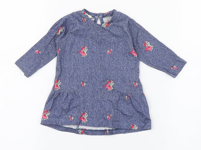 United Colors of Benetton Girls Blue Geometric 100% Cotton Skater Dress  Size 0-3 Months  Round Neck Pullover