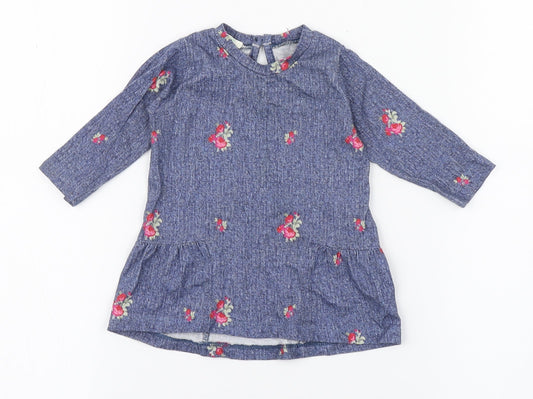 United Colors of Benetton Girls Blue Geometric 100% Cotton Skater Dress  Size 0-3 Months  Round Neck Pullover
