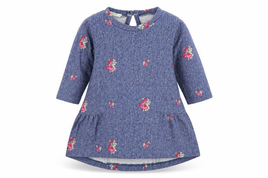 United Colors of Benetton Girls Blue Geometric 100% Cotton Skater Dress  Size 0-3 Months  Round Neck Pullover