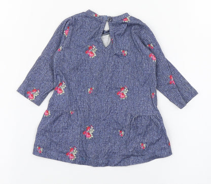 United Colors of Benetton Girls Blue Geometric 100% Cotton Skater Dress  Size 0-3 Months  Round Neck Pullover