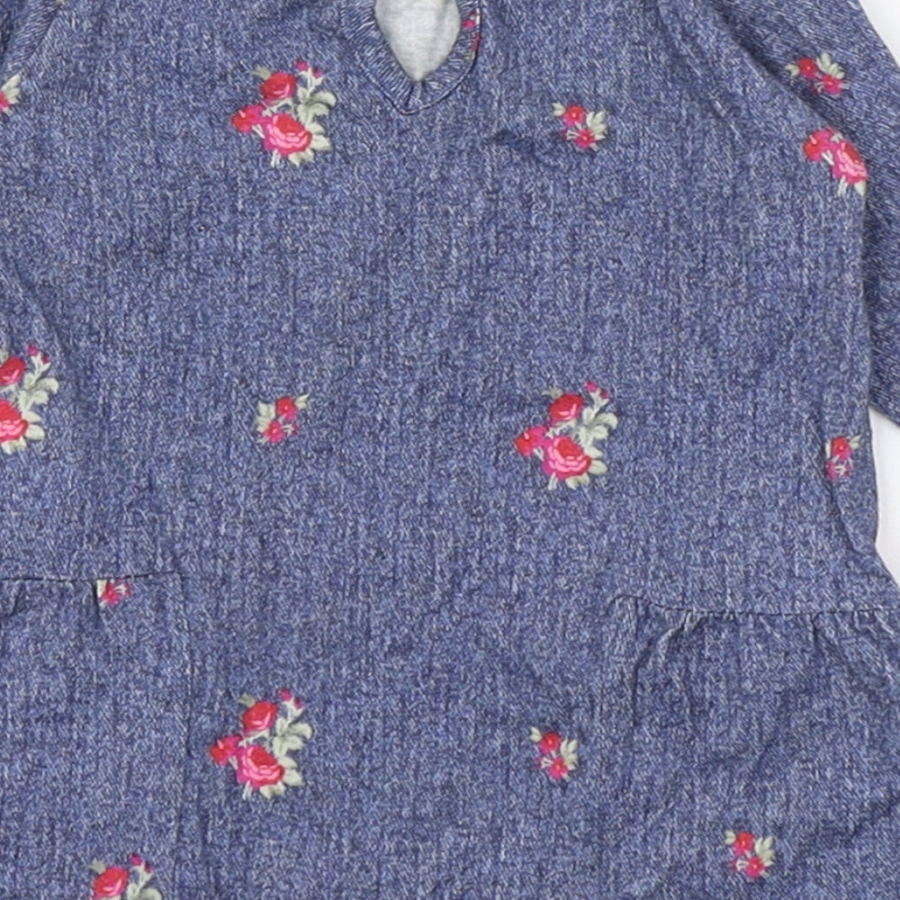 United Colors of Benetton Girls Blue Geometric 100% Cotton Skater Dress  Size 0-3 Months  Round Neck Pullover