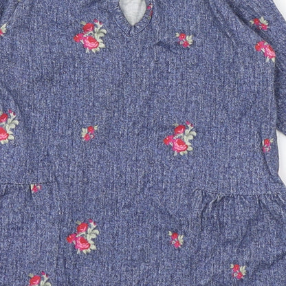 United Colors of Benetton Girls Blue Geometric 100% Cotton Skater Dress  Size 0-3 Months  Round Neck Pullover