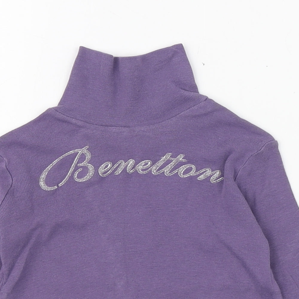 United Colors of Benetton Girls Purple  Cotton Basic T-Shirt Size 2 Years High Neck Pullover