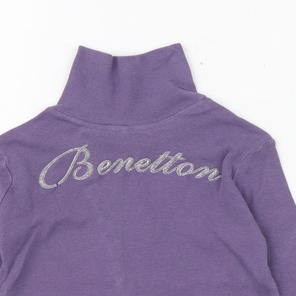United Colors of Benetton Girls Purple  Cotton Basic T-Shirt Size 2 Years High Neck Pullover