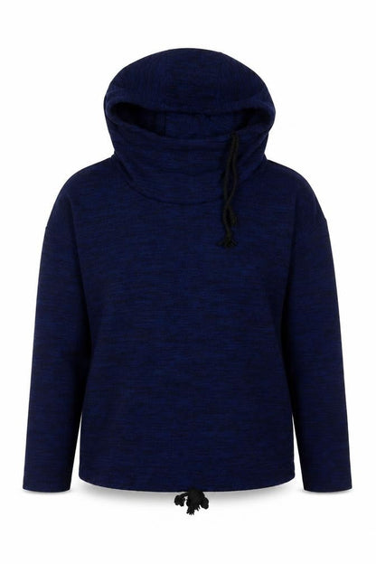 Front view of Dorimis women’s blue polyester pullover hoodie, size S, pullover