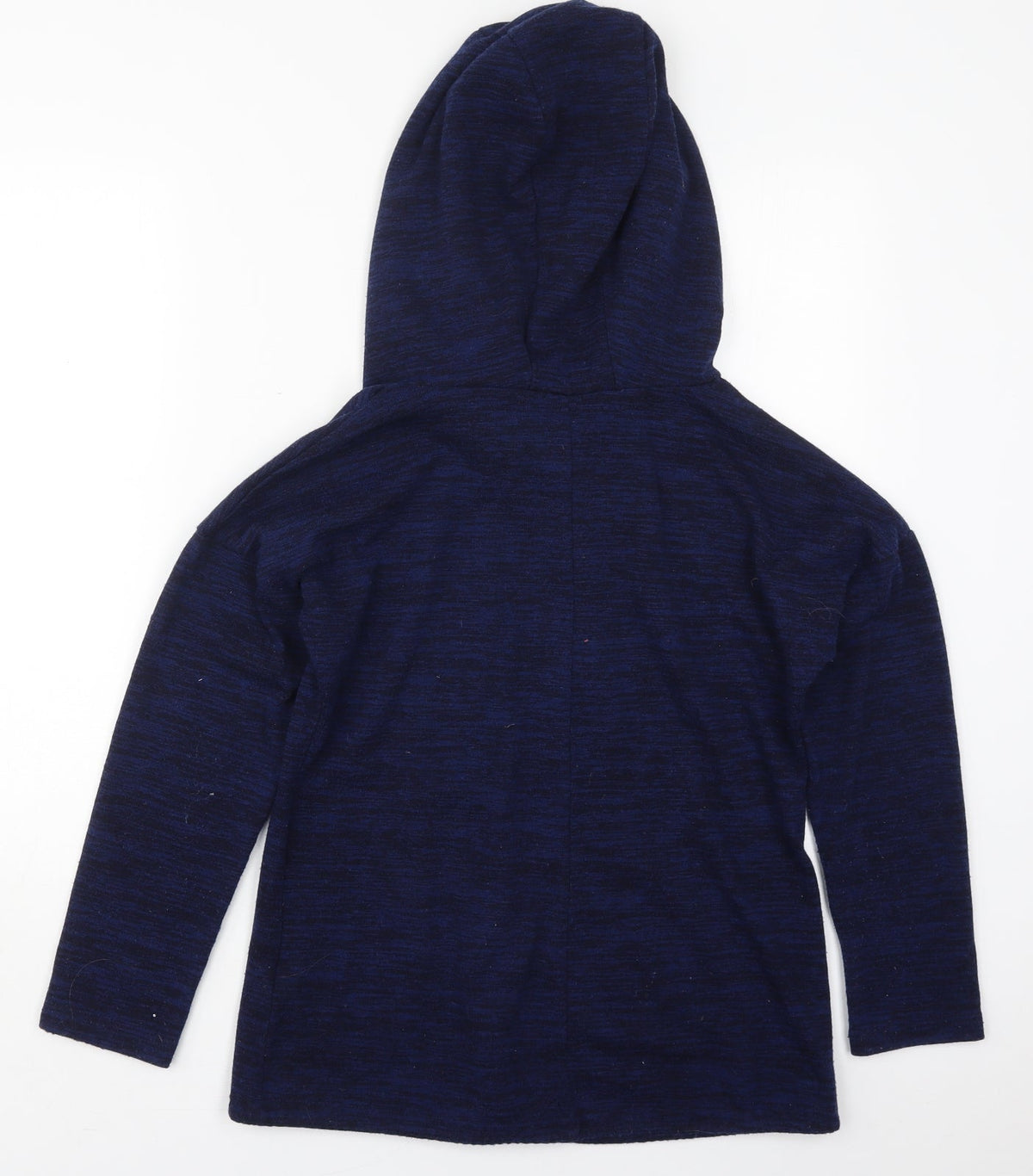 Back view of Dorimis women’s blue polyester pullover hoodie, size S, pullover