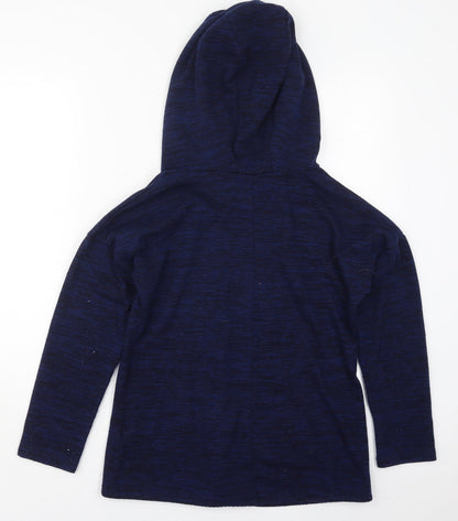 Back view of Dorimis women’s blue polyester pullover hoodie, size S, pullover