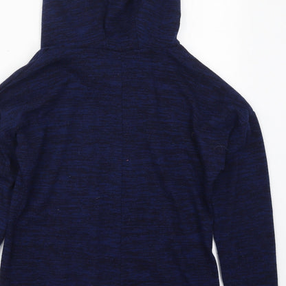 Brand and care label for Dorimis women’s blue polyester pullover hoodie, size S, pullover