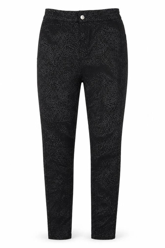 Front view of Tu women’s black viscose skinny jeans, size UK 8, 27-inch leg regular button - leaf prints