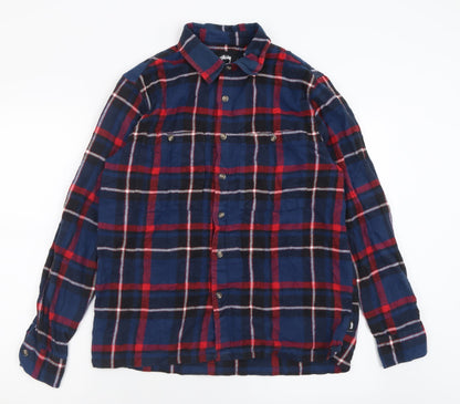 zansty Mens Blue Check Cotton  Polo Size S Collared Button