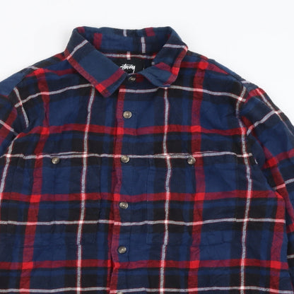 zansty Mens Blue Check Cotton  Polo Size S Collared Button