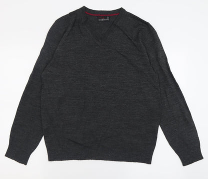 NEXT Mens Grey V-Neck  Acrylic Pullover Jumper Size M