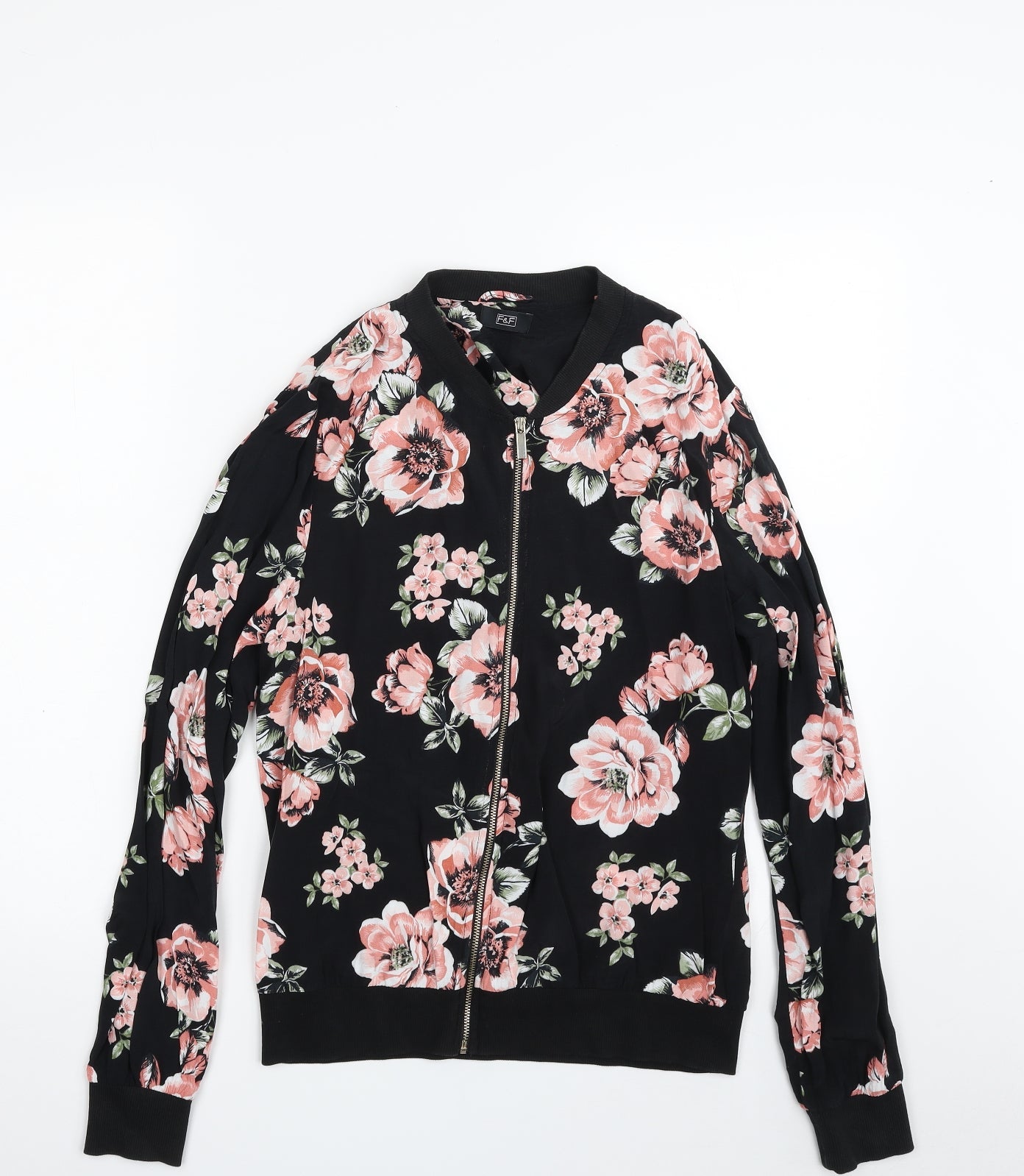 F&F Womens Black Floral  Jacket  Size 8  Zip