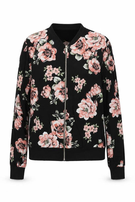 F&F Womens Black Floral  Jacket  Size 8  Zip