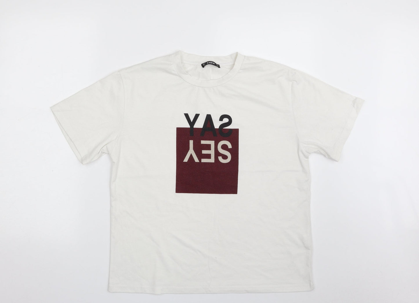 SheIn Womens White  Polyester Basic T-Shirt Size M Crew Neck - SAY YES