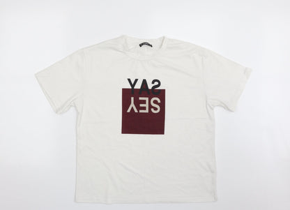 SheIn Womens White  Polyester Basic T-Shirt Size M Crew Neck - SAY YES