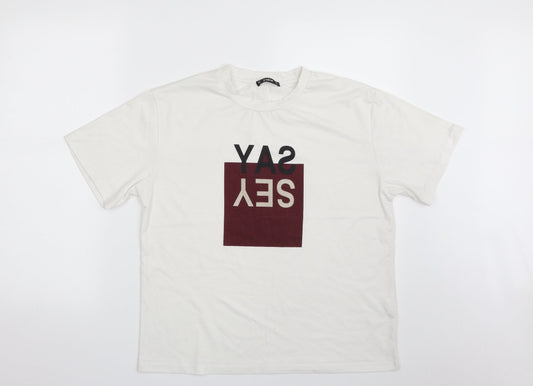 SheIn Womens White  Polyester Basic T-Shirt Size M Crew Neck - SAY YES