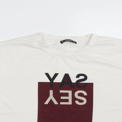 SheIn Womens White  Polyester Basic T-Shirt Size M Crew Neck - SAY YES