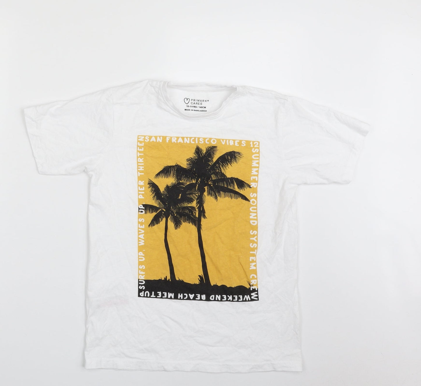 Primark Boys White  100% Cotton Pullover T-Shirt Size 10-11 Years Crew Neck Pullover - San Francisco Vibes