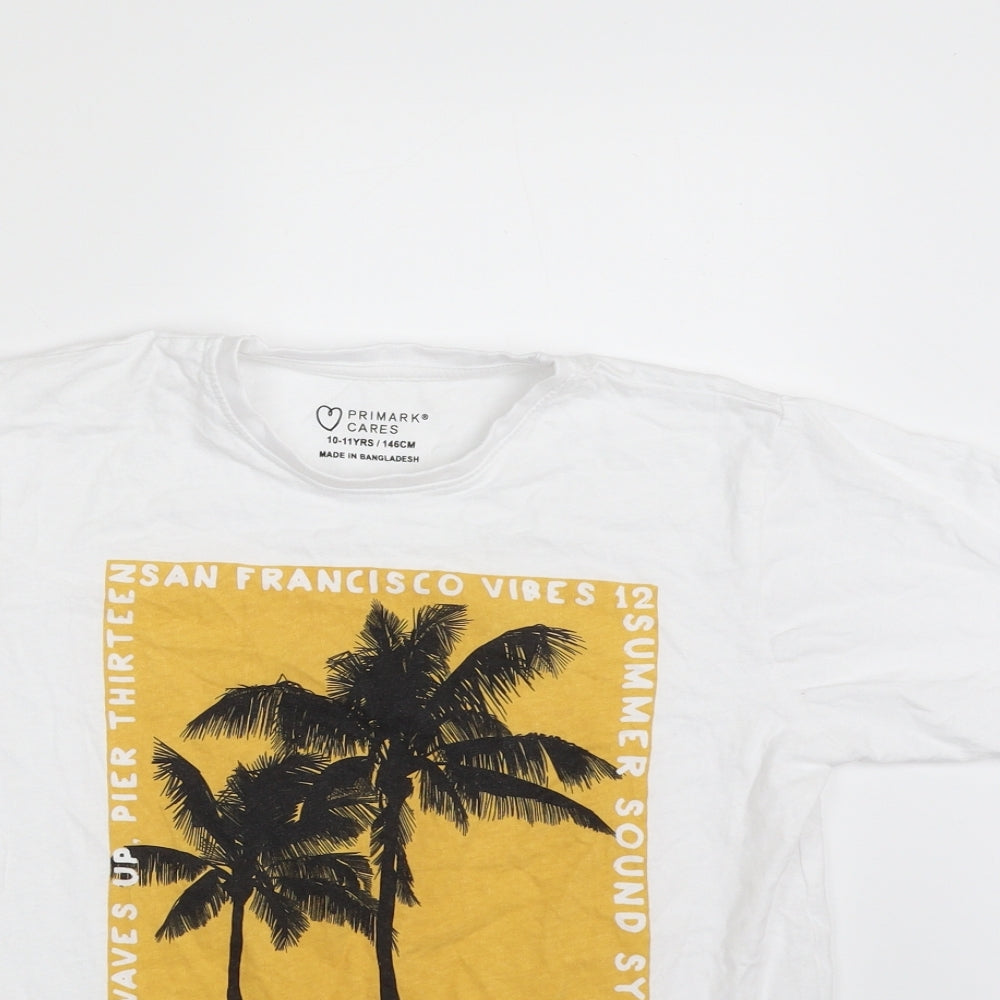 Primark Boys White  100% Cotton Pullover T-Shirt Size 10-11 Years Crew Neck Pullover - San Francisco Vibes