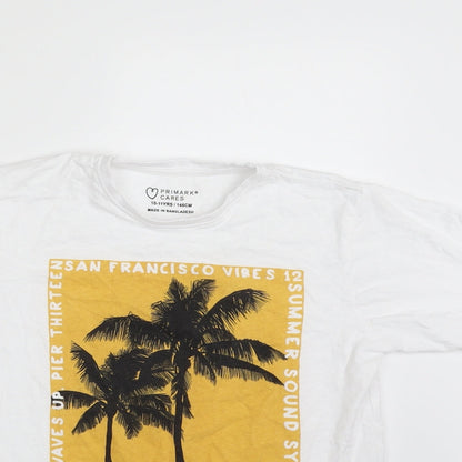 Primark Boys White  100% Cotton Pullover T-Shirt Size 10-11 Years Crew Neck Pullover - San Francisco Vibes