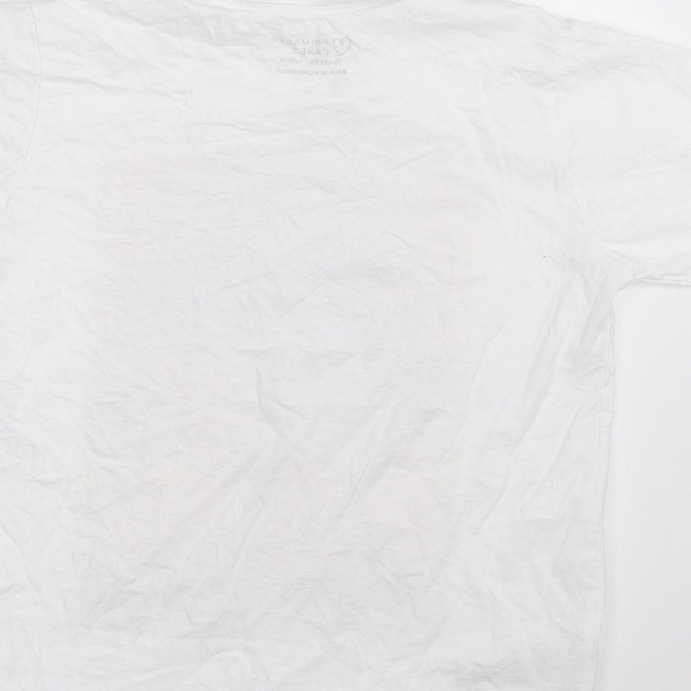 Primark Boys White  100% Cotton Pullover T-Shirt Size 10-11 Years Crew Neck Pullover - San Francisco Vibes