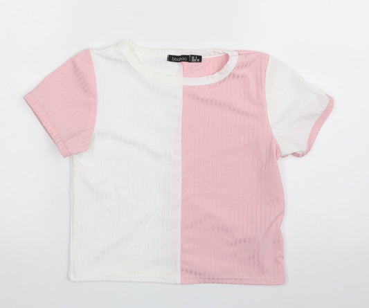 Boohoo Womens Pink Striped Polyester Pullover Sweatshirt Size 8  Pullover