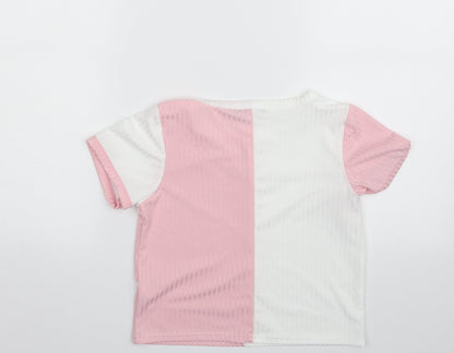 Boohoo Womens Pink Striped Polyester Pullover Sweatshirt Size 8  Pullover