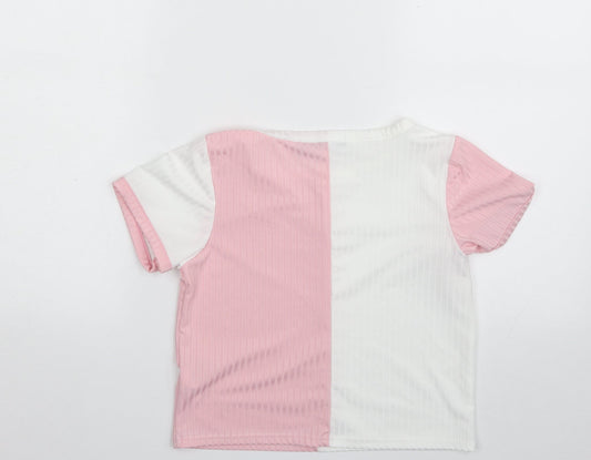 Boohoo Womens Pink Striped Polyester Pullover Sweatshirt Size 8  Pullover