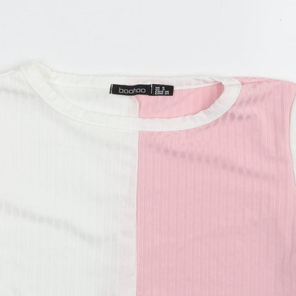 Boohoo Womens Pink Striped Polyester Pullover Sweatshirt Size 8  Pullover