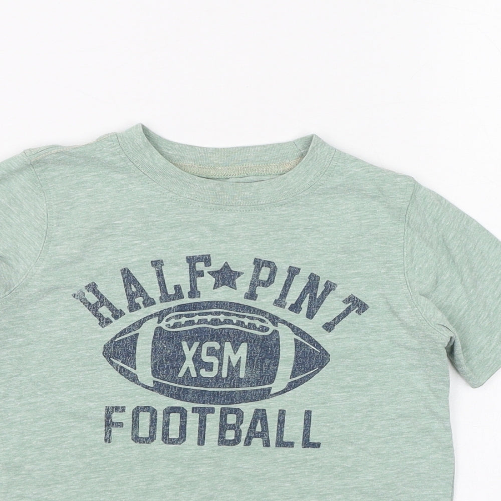 Carter's Boys Green  Cotton Basic T-Shirt Size 4 Years Round Neck Pullover - American football