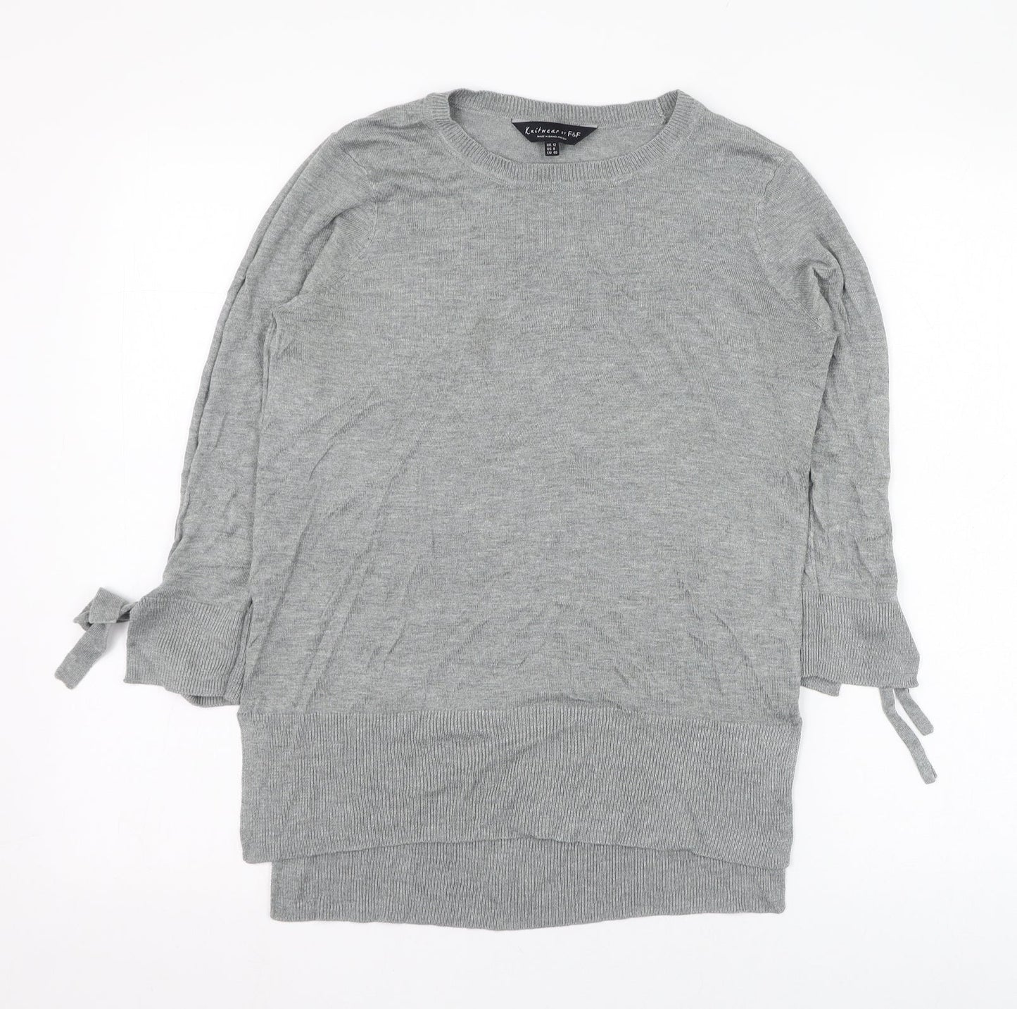 F&F Womens Grey Round Neck  Viscose Pullover Jumper Size 12