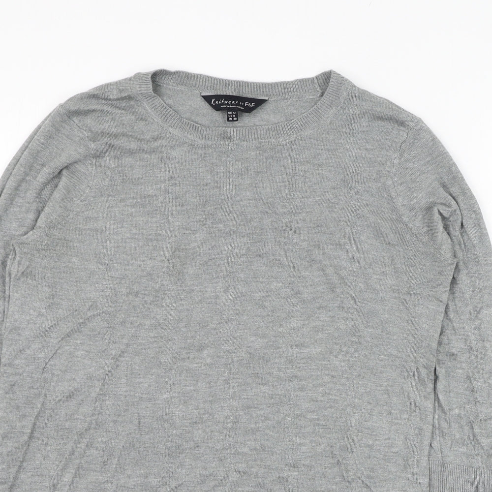F&F Womens Grey Round Neck  Viscose Pullover Jumper Size 12